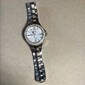 Seiko Solar Cotura stainless steel with mother of pearl face Watch